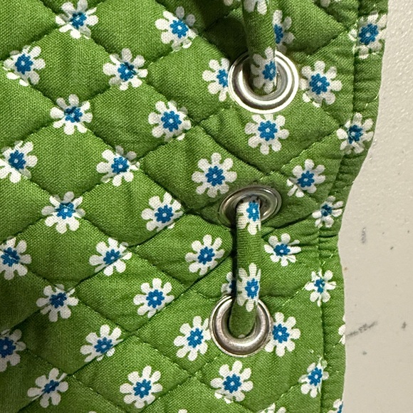 Vera Bradley Apple Green Quilted Paisley Floral Drawstring Backpack Retired VTG - Picture 5 of 7
